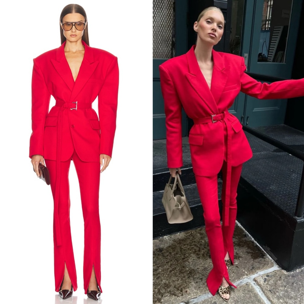 Helsa Red Belted Structured Blazer Women & Trouser